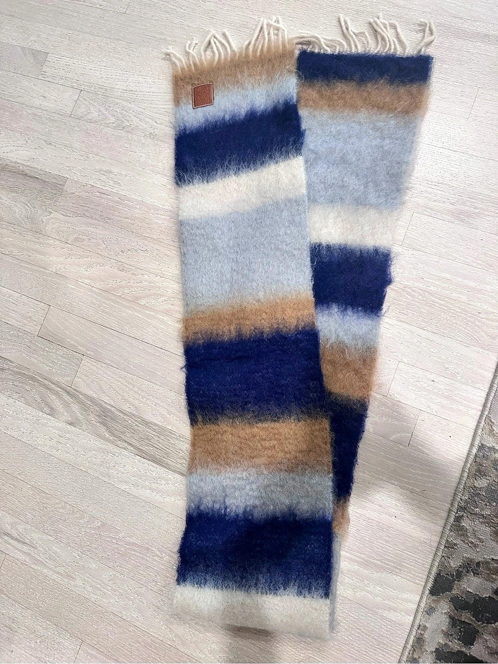 Loewe Striped Anagram Mohair Scarf Blue & Gray